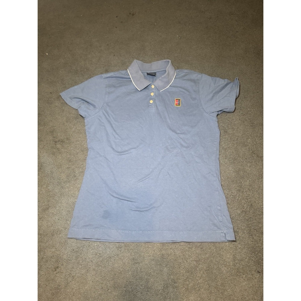 Vintage Nike Tennis Court Logo Polo Shirt Blue Women's Medium Y2K Swoosh
